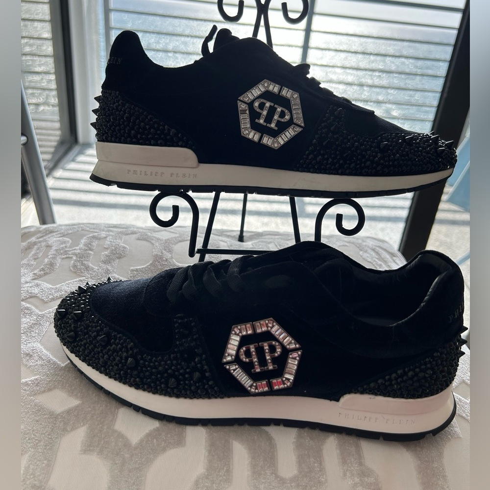 Phillip Plein Ladies Black Embellished Sneaker size 9